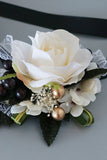 Luxury Black White Wrist Corsage and Men's Boutonniere Set