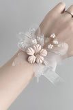 Blush Wedding Wrist Corsage with Beading