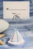 White Circle Place Card Holder with Boat Embellishment