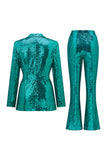 Glitter Green Notched Lapel Sequins Fitted Women Suits