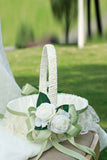 White Flower Girls Basket with Ribbon