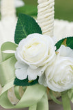 White Flower Girls Basket with Ribbon