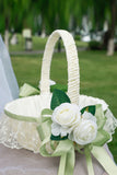 White Flower Girls Basket with Ribbon