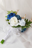 Blue White Wedding Flower with Ribbon For Bride