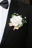 Champagne Rose Men's Boutonniere for Wedding Party