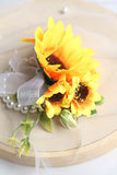 Sun Flower Wrist Corsage and Men's Boutonniere Set for Wedding Party