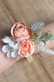 Orange and White Wrist Corsage with Pearls