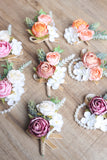 Orange and White Wrist Corsage with Pearls