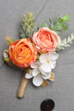 Orange and White Flower and Petal Men's Boutonniere for Wedding  Party