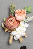 Orange and White Flower and Petal Men's Boutonniere for Wedding  Party