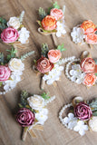 Orange and White Flower and Petal Men's Boutonniere for Wedding  Party