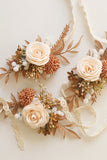 Romantic Apricot Wrist Corsage and Men's Boutonniere Set for Wedding Party