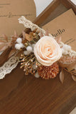 Romantic Apricot Wrist Corsage and Men's Boutonniere Set for Wedding Party