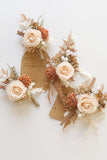 Romantic Apricot Wrist Corsage and Men's Boutonniere Set for Wedding Party