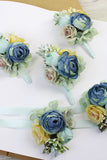 Light Blue Wrist Corsage and Men's Boutonniere Set