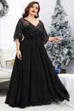 Black Illusion Sleeves A Line Chiffon Plus Size Bridesmaid Dress
