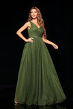 Stylish Army Green Empire Waist Tulle A Line Bridesmaid Dress