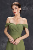 Elegant Army Green Pleated Chiffon A Line Long Bridesmaid Dress