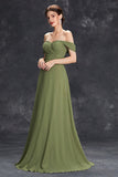 Elegant Army Green Pleated Chiffon A Line Long Bridesmaid Dress