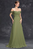 Elegant Army Green Pleated Chiffon A Line Long Bridesmaid Dress