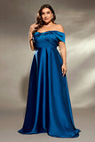 Royal Blue Twist Front Satin A Line Plus Size Bridesmaid Dress