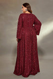 Dark Red Sequins A Line Plus Size Mother of the Bride Dress