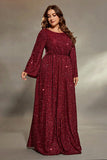 Dark Red Sequins A Line Plus Size Mother of the Bride Dress