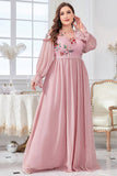 Blush Chiffon A Line Plus Size Bridesmaid Dress with Embroidery
