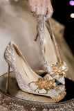 Shiny Champagne Crystal Bridal High Heel Shoes