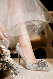 Shiny Champagne Crystal Bridal High Heel Shoes