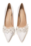 Elegant White Pointed Toe Bridal Shoes with Applique