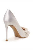 Elegant White Pointed Toe Bridal Shoes with Applique