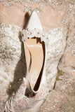 Elegant White Pointed Toe Bridal Shoes with Applique