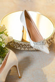 White Pointed Toe High Heel Bridal Shoes with Beading