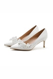 White Pointed Toe Stiletto Bridal Shoes with Flowers