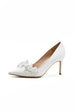 White Pointed Toe Stiletto Bridal Shoes with Flowers