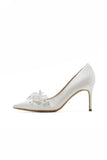 White Pointed Toe Stiletto Bridal Shoes with Flowers