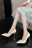 Stylish White Pointed Toe Lace Stiletto Bridal Shoes with Rhinestone