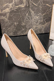 Sparkly White Pointed Toe Stiletto Bridal Shoes with Delicate Flowers