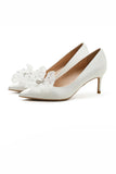 White Pointed Toe Stiletto Bridal Shoes with Bowknot