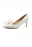 White Pointed Toe Stiletto Bridal Shoes with Bowknot