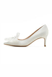 White Pointed Toe Stiletto Bridal Shoes with Bowknot