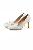 White Pointed Toe Stiletto Bridal Shoes with Bowknot