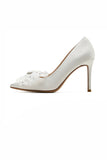 White Pointed Toe Stiletto Bridal Shoes with Bowknot