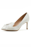 White Pointed Toe Stiletto Bridal Shoes with Bowknot