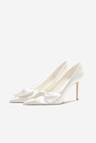 Simple White Pointed Toe Satin Stiletto Bridal Shoes with Bowknot