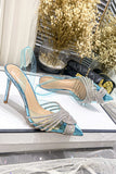 Blue Rhinestone Pointed Toe Stiletto Sandals