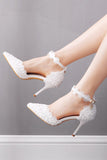 White Pointed Toe Stiletto High Heels with Applique