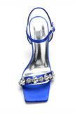 Royal Blue Open Toe Buckle Stiletto High Heels with Rhinestone