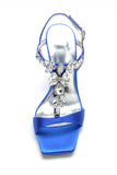 Sleek Royal Blue Open Toe Stiletto High Heels with Rhinestone